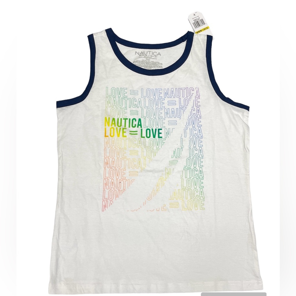 Nautica Youth White Graphic Tank Top 💯 Cotton